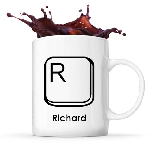 Planetee Tasse Richard Lettre Clavier | Mug Céramique | Idée Cadeau Prénom Informaticien Geek Gamer Anniversaire Papa Collègue Départ Retraite Noël