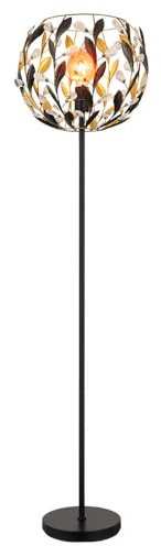 LED Stehlampe Schwarz Gold Stehleuchte dimmbar mit Fernbedienung Wohnzimmerlampe Blätter Design Kristalle, RGB Farbwechsel, 4W 470lm warmweiß, DxH 40x157 cm