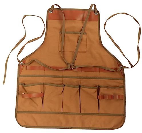 DIYEAH Grembiule in Tela Resistente Per Barbecue e Campeggio Con Cinghie Incrostate Sulla Schiena e Tasche Utili Per Contenere Utensili Per Cucina Grigliate e Attività All Aperto