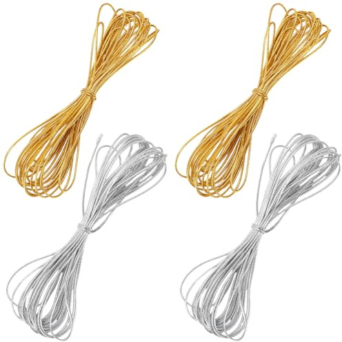 CREATCABIN 4 pièce de 20m de Cordon Élastique pour Tresses Dorées et Argentées Accessoires pour Dreadlocks pour Femmes Noires Fabrication de Bijoux Bracelets Bricolage Emballage Cadeau Noël Décoration