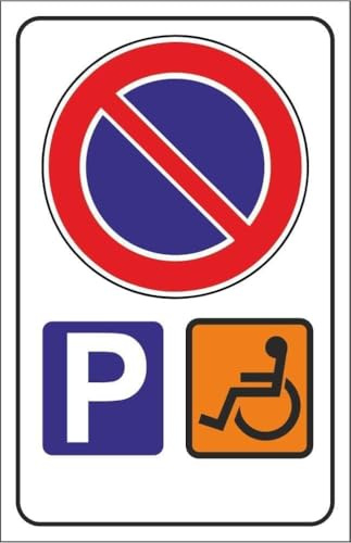 M-ITALY CARTELLO SEGNALETICO - PARCHEGGIO DISABILI DIVIETO DI SOSTA - Adesivo Extra Resistente, Pannello in Forex, Pannello In Alluminio (Alluminio, 20x31 cm)