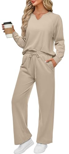 REORIA Damen Jogginganzug Zweiteiler Trainingsanzug Khaki XXL