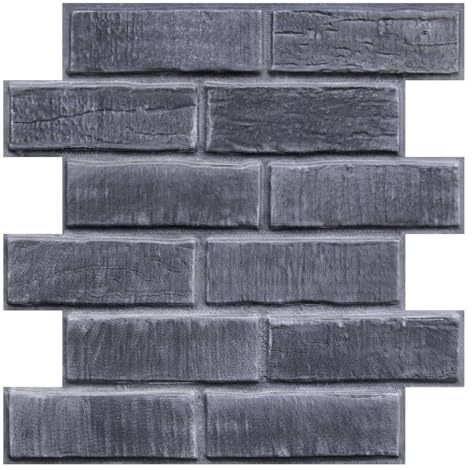 COMSTICKC 3D Faux Brick Wall Panels Self Adhesive, 10 Pcs 12X12 Lightweight Thin PVC Decorative Wall Tiles Fake Brick for Quick DIY Wall Decor, Dark Gray