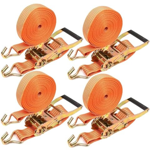 Confezione da 4 cinghie di fissaggio a cricchetto da 9,8-65,6', cinghia di fissaggio del carico con doppio gancio a J, cinghia di ancoraggio for camion, rimorchi e kayak(Oranje,13.0m/42.7Ft)