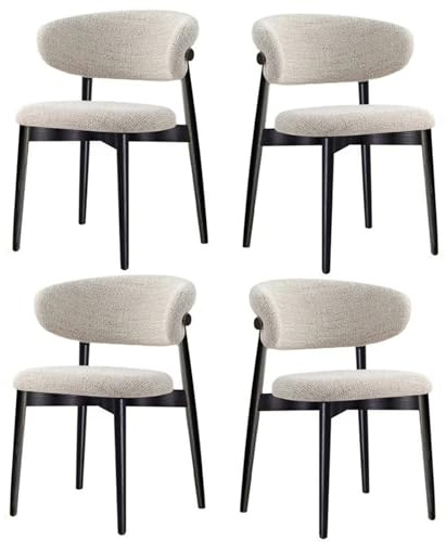 Essgruppe 4er Set Massivholz Esszimmer mit Leinenkissen und gebogener Rückenlehne, Polsterküche für Wohnzimmer und Küche