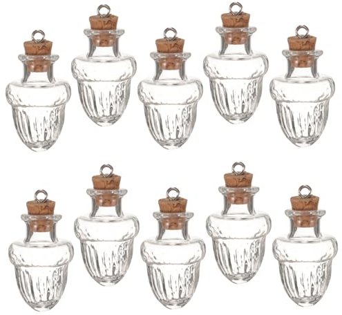 Healvian Mini Bouteilles en Verre Bouchons De Liège pour Loisirs Créatifs, Fioles Miniatures en Verre Transparent, Lot de 10 Bocaux Bouchon en Liège, Décoration DIY Mariage, Présent Personnalisé