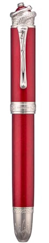 Hongdian N25 Piston Fountain Pen, Extra Fine Nib Snake Stereoscopic Carving Design with Metal Case Set (Wine Red)