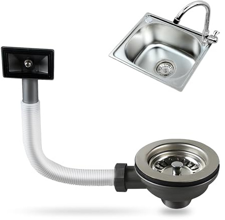 Siebkorbventil Edelstahl mit Überlauf 114 mm, 304 Edelstahl Siebkorbventil mit Überlaufgarnitur 210 mm Küchenspüle Ablauf Set Küche Spüle Ablauf Siebkorb für Küchenspüle Bad