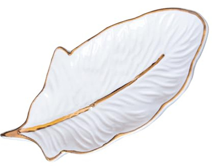 ROMISBABA Vassoio Gioielli in Ceramica a Forma di Piuma Bianco, Organizer Semplice per Orecchini e Collane, per Conservazione e Esposizione in Soggiorno o Fidanzamento
