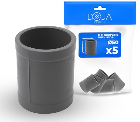 DOJA Barcelona Manicotto PVC Uguale - Ø50mm - Confezione da 5 - Facile da Installare - Manicotto Femmina, Unione Rapida - Giunzione Stagna, Connessione Dritta, Tope Centrale, Tubi di Scarico