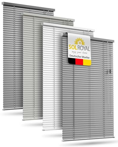 Sol Royal Alu Jalousien Fenster ohne Bohren innen inkl. Klemmträger 25mm | 110x130cm 110cm breit Silber Matt Aluminium Jalousie Sichtschutz Sonnenschutz Lamellenrollo Klemmjalousie JA2