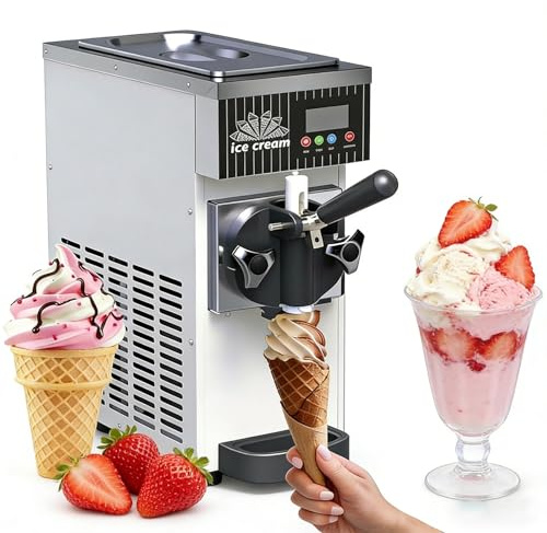 Máquina Para Hacer Helado Soft Comercial, Fabricador De Helado Suave De Sobremesa, Tanque de 2,5L y Cilindro de 1L, Pantalla LED y Limpieza con Un Cl-ic, 80-100 Porciones Por Hora(Cream)