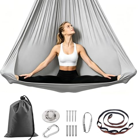 Ensemble de Yoga Aérien, Hamac de Yoga Aérien, Aerial yogas Kit Hamac de aériens Comprend le Tissu Principal, une Sangle d'Extension, un Mousqueton et Accessoires, 200 KG Max, pour Fitness Pilates