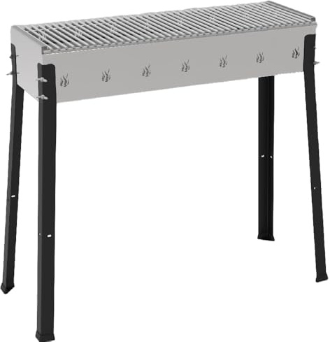 BBQ in Acciaio Braciere Cuoci Arrosticini Kebab Spiedini spilloni pesce carne con Fori di Aerazione Grande Area Cottura 77x28cm per 8-10 Persone Barbecue a Carbonella Qualita' e stile Made in Italy