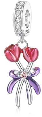 925 sterlingsilver tulpanbukett-hänge, rosa och lila emaljblomhänge, 2,4 x 1,2 cm, för armband och halsband