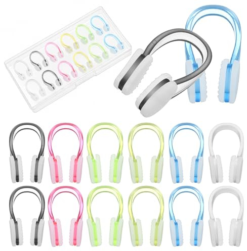 Wanmu 12 Pack Swimming Nose Clip Soft Silicone Swim Nose Plug with CaseWaterproof Reusable Nose Clip for Swimming Adults Kids Aged 7+ Pool Training Diving Surfing Water Sports