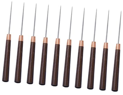 CRAFTHROU 10piezas Punzones de Costura con Mango de Madera Herramienta Manual para Perforar Cuero y Lezna Fina para DIY y Reparación de Zapatos Agujas para Coser y Manualidades