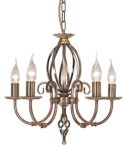 Kronleuchter Hängelampe Deckenleuchte Stahl Messing D 47 cm 5 Flammig Luster