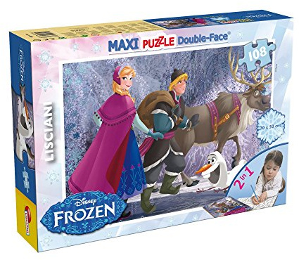 Lisciani - DISNEY Frozen Eiskönigin Lernspiel - Puzzle ab 3 Jahren - Double Face 2 in 1: Supermaxi & Ausmalbild - 108 Teile - Riesenformat 70 x 50 cm - Legespiel für Elsa & Anna Fans Geschenk