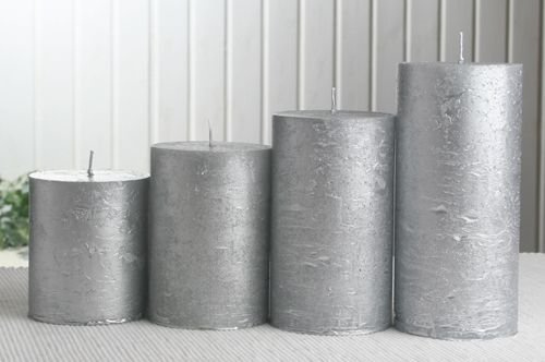 CandleCorner Rustik-Kerzen Adventsset, groß, 7 cm Ø, Silber-metallic