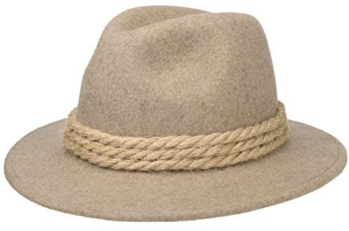 Ur-Tiroler Trachtenhut - Almhut Herren/Damen - Wanderhut aus 100% Wollfilz - Oktoberfesthut mit RIpsfutterband - Tirolerhut Sommer/Winter - Filzhut beige 61 cm