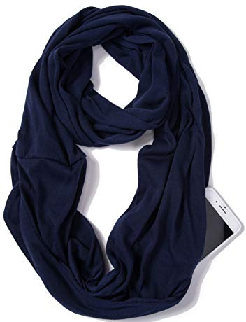 elzama Infinity Loop Solid Color Scarf With Hidden Zipper Pocket For Women - Lightweight Travel Neck Wrap…, Navy, Free