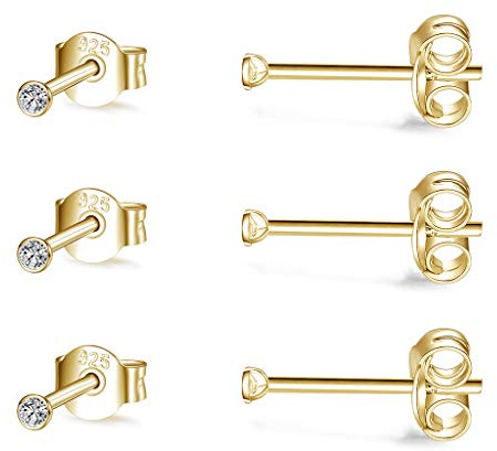 CERSLIMO Ohrstecker Gold Set Ohrringe 14K Vergoldet Rund Zirkonia Ball Creolen Rosegold Schmuck Geschke für Damen Mädchen Frauen Männer