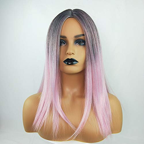 Lange Lockig Ombre Perücke Dunkel Wurzeln Mitte Teil Eisstockschießen Welle Realistisch Natürlich Synthetik Länge Lose Haar Perücken zum Damen Cosplay Party Kostüm,D