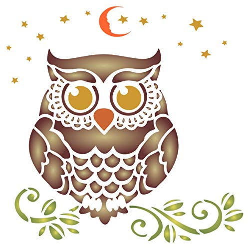 Stencil a forma di gufo, 21,59 x 21,59 cm (L) – Decorativo Notturno Uccelli Animali Fauna Selvatica DIY Uccelli Stencil