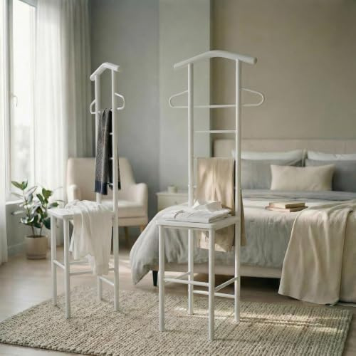 CARO-Möbel Herrendiener JIVO Kleiderständer Garderobenständer im 2er-Set, Metall Weiss und MDF in Weiss