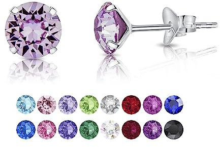 Pendientes Mujer Plata de Ley 925 con Brillantes de Cristal Violeta 6 mm - Pendientes de Botón Pequeños Plata Ley 925 - Clásicos, Elegantes, Hipoalergénicos Sin Níquel