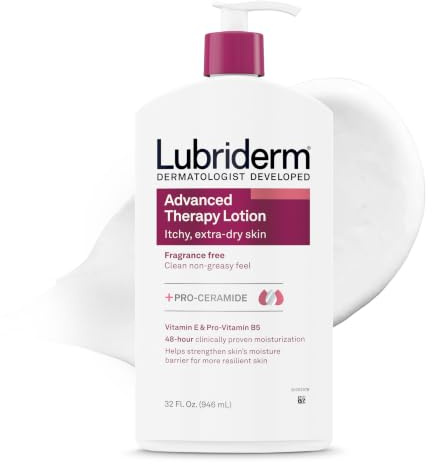 Lubriderm Advanced Therapy Fragrance-Free Moisturizing Hand & Body Lotion + Pro-Ceramide, Intense Hydration for Itchy, Extra Dry, & Sensitive Skin, Non-Greasy, Hypoallergenic, 32 fl. oz