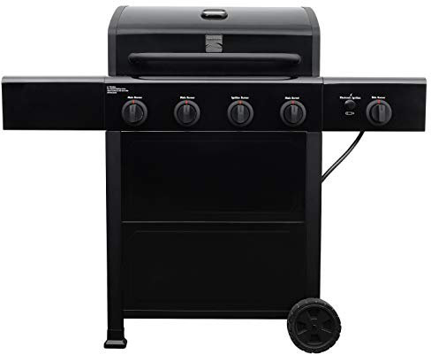 Kenmore 4-Burner Gas Grill with Side Burner, Outdoor BBQ Grill, Propane Gas Grill, Cast Iron Cooking Grates, Electronic Ignition, Warming Rack, Open Cart Design, 53000 BTUs, Black