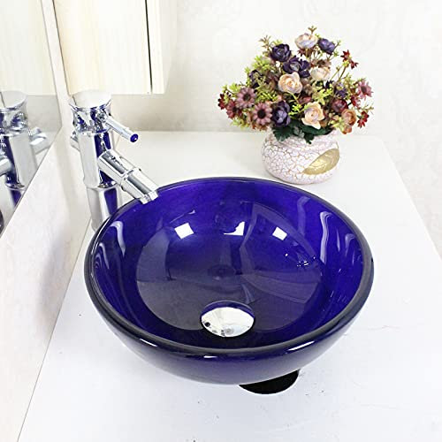 chicstyleme 30 cm, mini lavabo, rotondo, lavabo da appoggio per guardaroba, bagno, in vetro temperato (rubinetto non incluso) viola nero