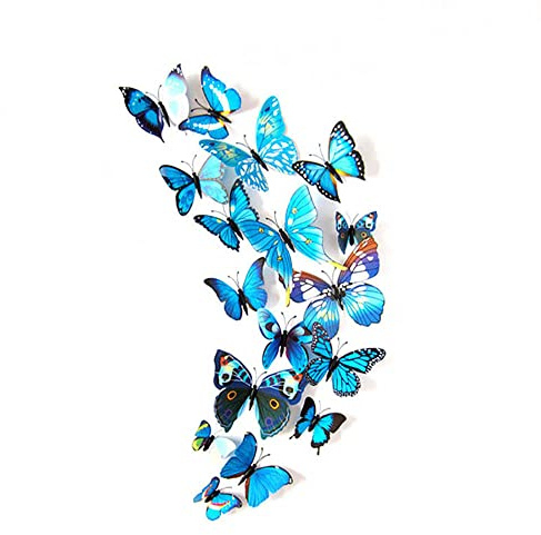 Lot de 12 autocollants muraux 3D amovibles en forme de papillon fluorescents pour décoration de maison et de chambre Bleu