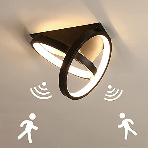 26W LED Deckenlampe mit Bewegungsmelder Innen Sensorlampe Moderne Deckenleuchte mit Sensor für Flur Treppe Wohnzimmer Balkon Küche Garage Veranda BüRo schwarz Innenlampen, Warmweißes Licht 3000K
