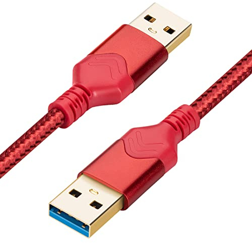 ROFICORD USB 3.0-Stecker-zu-Stecker-Kabel, USB-A-zu-USB-A-Hochgeschwindigkeits-Datenkabel, kompatibel mit Festplattenlaufwerk/Laptop-Kühler/Set-Top-Box/DVD-Player/TV/Kamera und mehr (0,6 M, Rot)