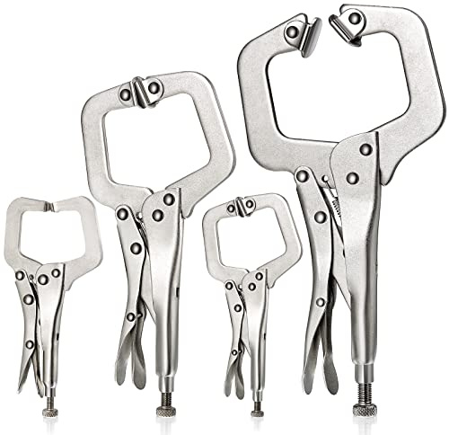 4 Pcs Locking C Clamp Set, Locking Pliers with Fixed and Swivel Pads, 6 Inch, 9 Inch, 11 Inch, Metal Tools Welding Clamps for Home Farm
