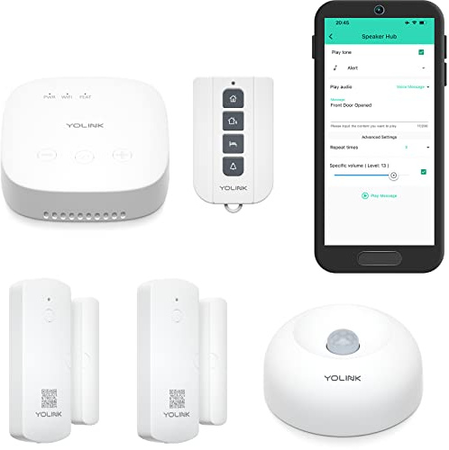 YoLink Sistema di sicurezza domestica, sistema di allarme wireless intelligente fai da te, con app/e-mail/SMS limitato, kit da 5 pezzi (hub altoparlante, sensore finestra, sensore di movimento