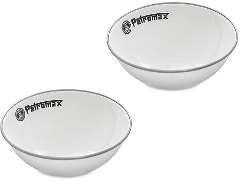 Petromax Emaille Schalen 2er Set Weiß - 1000 ml Outdoor Schüsseln | Robuste Camping Müslischalen mit Edelstahlrand, leicht, kratzfest, hitzebeständig und langlebig für Wandern und Outdoor