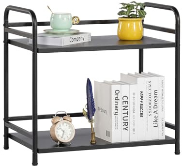 HDANI Druckertisch2 Ebenen,Küchenregal,Mikrowellen Regal,Druckerständer mit verstellbaren Füßen und arretierbaren Rädern,Druckerwagen,Industrie-Design,60×35×61cm,für Büro Wohnzimmer Küche,Schwarz