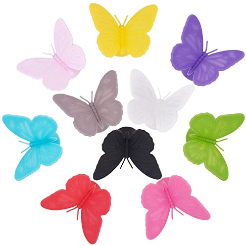 SUNNYCLUE 6 Stück Silikon-Weinmarker Silikon-Weinglas-Anhänger Schmetterling Glas-Identifikatoren Für Getränke Saugnapf Schmetterling Weinetiketten Weinmarker Für Stiellose Gläser Partygeschenke Gemi