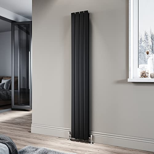ELEGANT 1800 x 272mm Modern Black Double Flat Panel Wall Mounted Radiator | Column Designer Tall Upright Central Radiator with Rapid Heating ＆ BS EN 442 certified for Living Room, Hallway, Bathroom