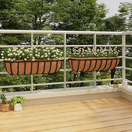 MOONAIRY Jardinières murales 2 pcs en Coco Noir 76x21x16 cm Acier,Jardinières,Jardinieres Exterieur,Bac Jardiniere,Bac à Fleurs Extérieur,Jardinieres Balcon