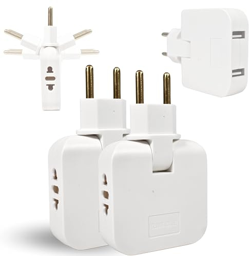 PAGAMADU 2 prises plates, 2 points de charge USB et 2 prises 220 V. Tête pivotante à 180°. Voleur multiple plat mural. Adaptateur européen et américain avec USB.