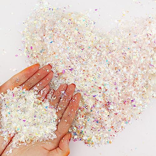 Gukasxi Weihnachten Kunstschnee, Glitzer Gefälschte Schnee Dekoration Handwerk Schnee Künstliche PET Flocken Pulver Füllmaterial für Weihnachten Party Dekoration (Bunt 60g)