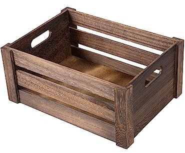 Wickerfield Large Brown Wood Crate, Oval Handle Storage Box Gift Hamper