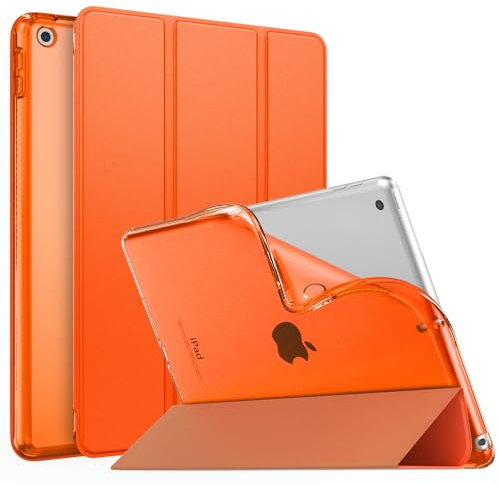 MoKo Cover per Nuovo iPad 10,2 iPad 9a generazione 2021/8a/7a Gen. 2022/2019, Custodia Ultra Sottile Leggero Tri-fold Auto Sveglia/Sonno con Retro Semi-trasparente in TPU, Arancione