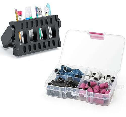Ecagewill Professionale Punte Fresa Unghie Kit, 8 Pezzi da 3/32 Punte Fresa Unghie Ceramica Con 80 Fasce Abrasive Colorate Per Trapano Per Unghie, Rimozione Gel Cuticole (Nero Portapunte)