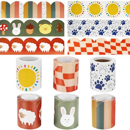 Eyoloty 6 Rollen 66 m Pinnwandbordüren Aufkleber, Waldtiere, Schafe, Sonne -Pinnwand-Rand 6 Designs für Klassenzimmer, Tür, Fenster, Tafel, Whiteboard, Wand, Babyparty oder andere Partydekoration.